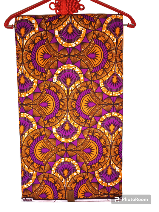 Pagne wax motifs géométriques orange et violet
